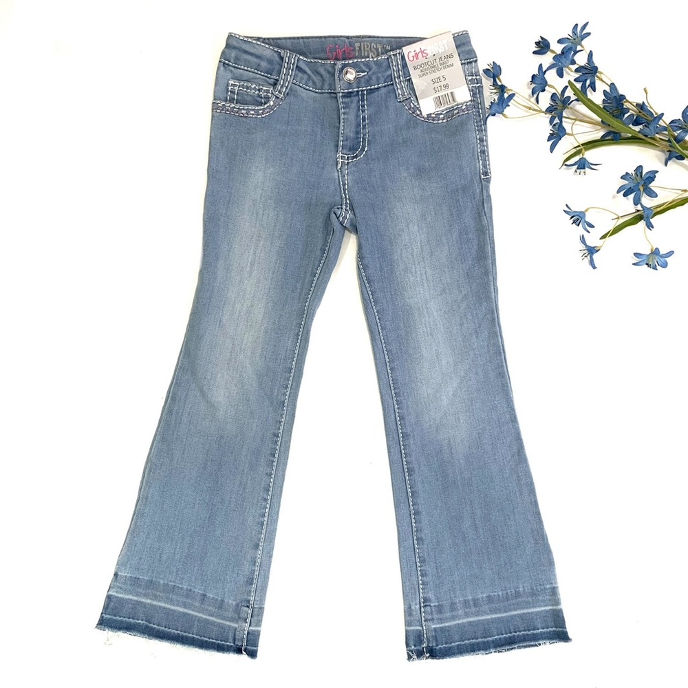 Girls First Girls Light Vintage Blue Stretch Bootcut Bling Jeans - Size 5 (Girl)